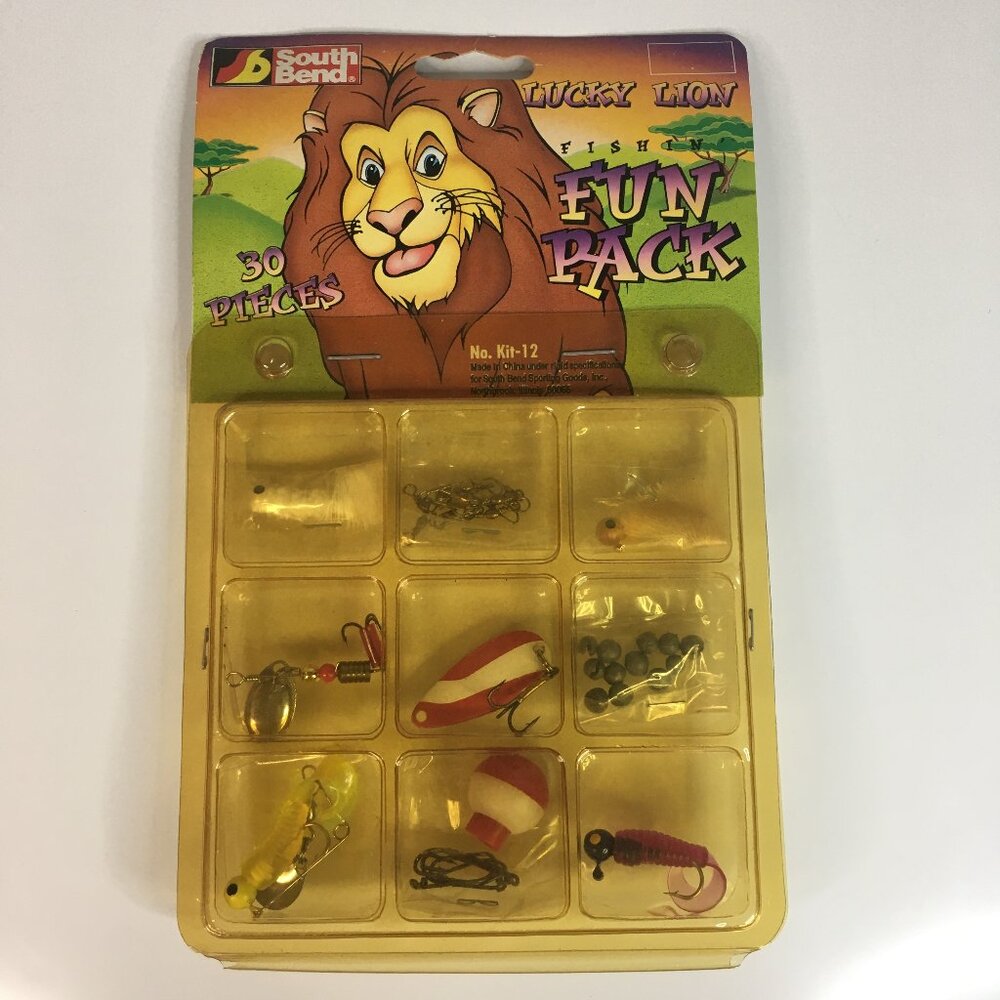 30 Pieces Fishin' Fun Pack Lucky Lion Vintage Kids Fishing Kit South Bend Lures